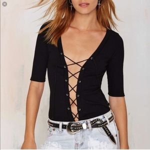 Nasty Gal ribbed knit lace up top